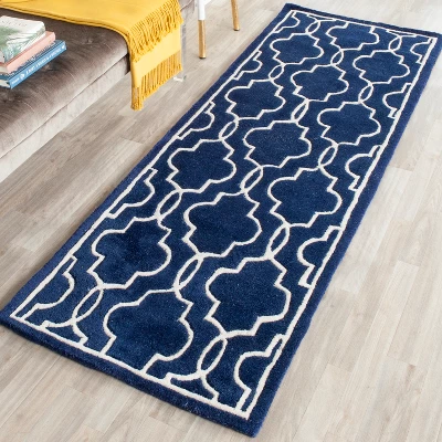 2'3"x9' Runner Jennie Quatrefoil Design Tufted Accent Rug Dark Blue/Ivory - Safavieh 2 2'3"x9' Runner Jennie Quatrefoil Design Tufted Accent Rug Dark Blue/Ivory - Safavieh - Image 2